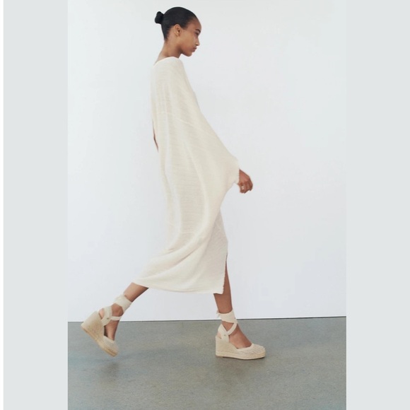 Zara Espadrilles Ankle Tied Crochet Wedges Off White Cream Beige size 6.5 37 NWT - Picture 10 of 11